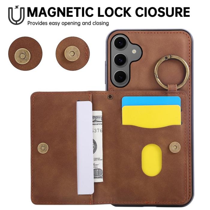 OEM - Mobilfodral för Samsung Galaxy S26 Äkta läder + TPU med Kickstand - Brun