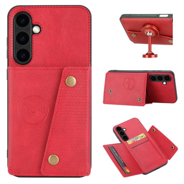 OEM - Mobilfodral för Samsung Galaxy S26 Äkta läder + TPU med kortfack - Röd