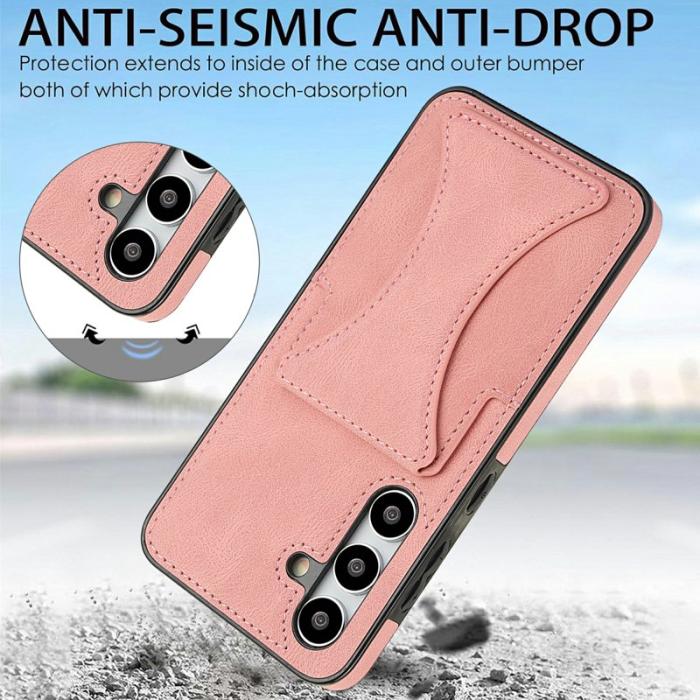 OEM - Mobilfodral för Samsung Galaxy S26 Äkta läder + TPU med kortfack - Rosa