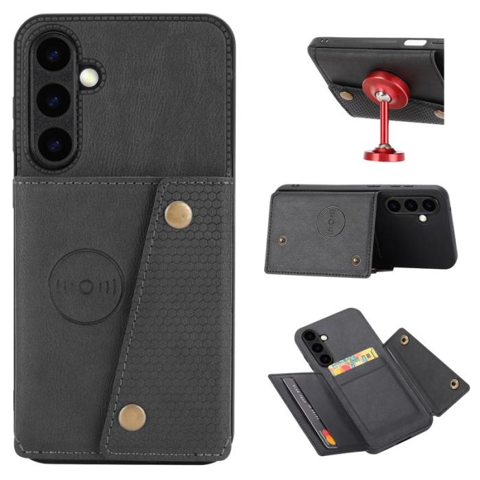 OEM - Mobilfodral för Samsung Galaxy S26 Äkta läder + TPU med kortfack - Svart