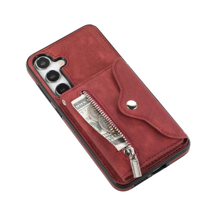 OEM - Mobilfodral för Samsung Galaxy S26 Kickstand Kortfack PU läder - Röd