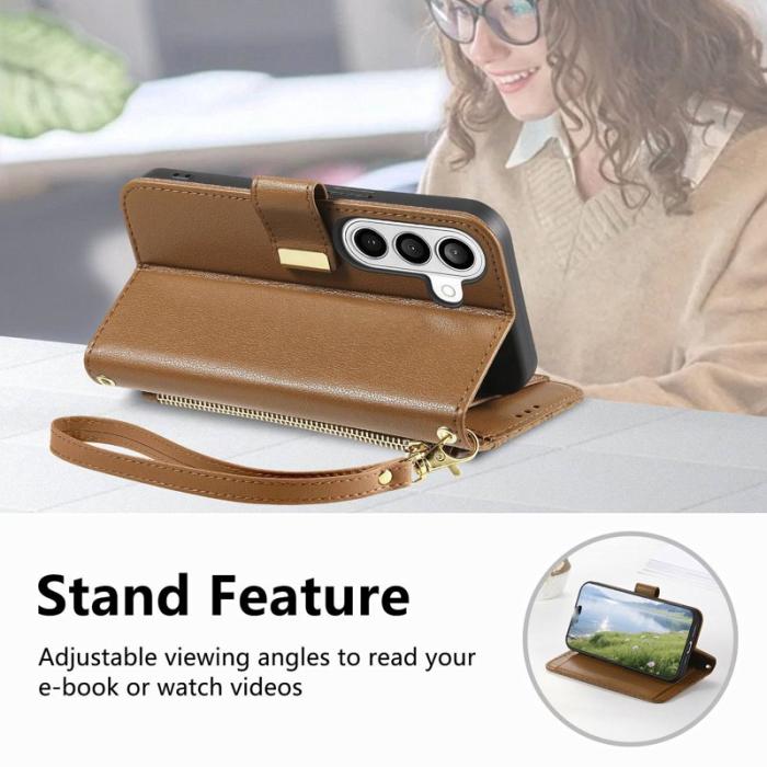 OEM - Mobilfodral för Samsung Galaxy S26 Konstläder Blommönster - Brun