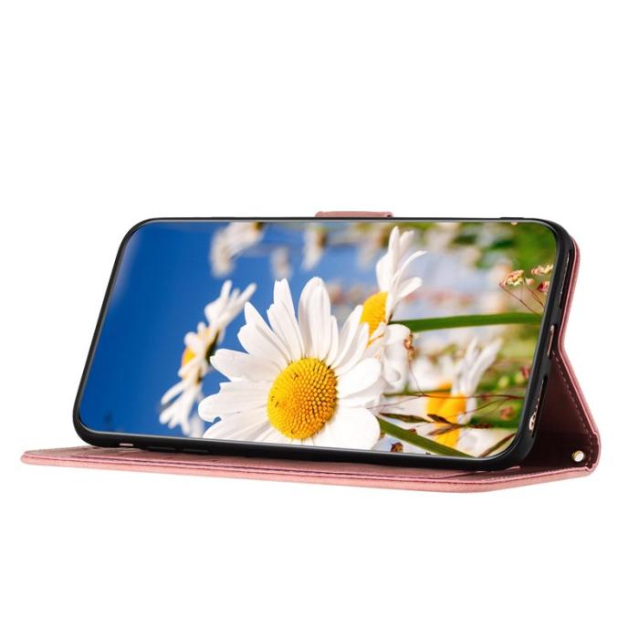 OEM - Mobilfodral för Samsung Galaxy S26 Konstläder Blommor med kortfack - Rosa