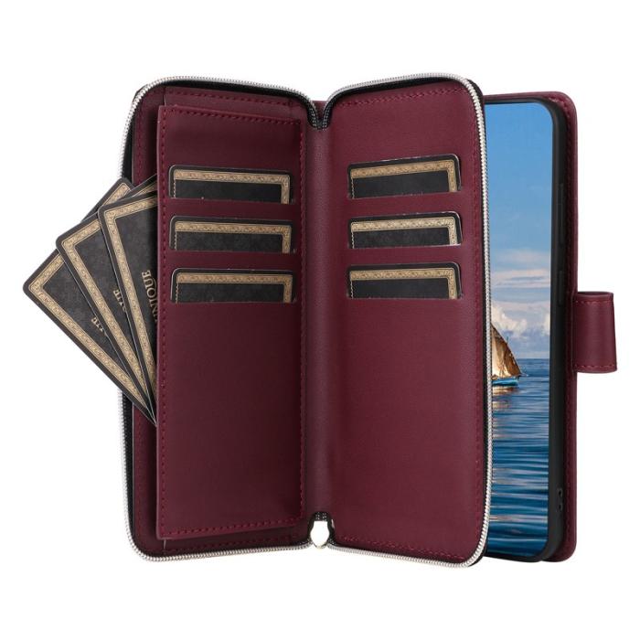 OEM - Plånboksfodral för Samsung Galaxy S26 Konstläder med dragkedja - Vinröd