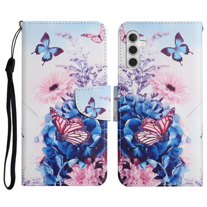 OEM - Mobilfodral för Samsung Galaxy S26 Konstläder med handledsrem - Lila fjäril