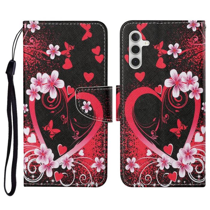 OEM - Mobilfodral för Samsung Galaxy S26 Konstläder med handledsrem - Röd hjärta