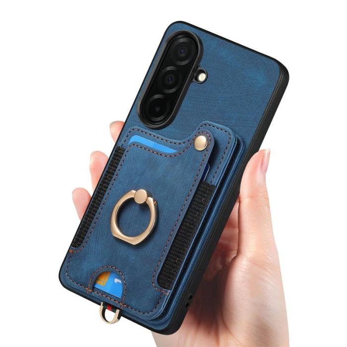 OEM - Mobilfodral för Samsung Galaxy S26 Konstläder RFID + Ringhållare - Blå