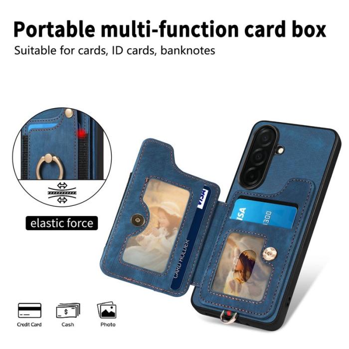 OEM - Mobilfodral för Samsung Galaxy S26 Konstläder RFID + Ringhållare - Blå