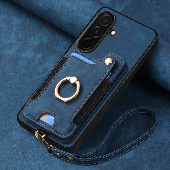 OEM - Mobilfodral för Samsung Galaxy S26 Konstläder RFID + Ringhållare - Blå