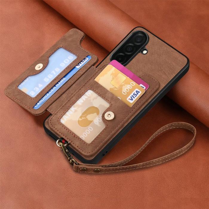 OEM - Mobilfodral för Samsung Galaxy S26 Konstläder RFID + Ringhållare - Brun
