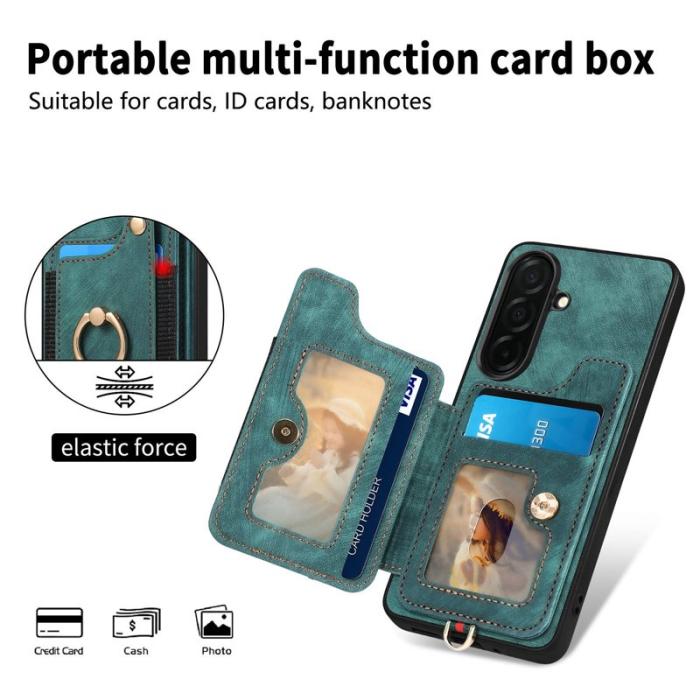 OEM - Mobilfodral för Samsung Galaxy S26 Konstläder RFID + Ringhållare - Grön