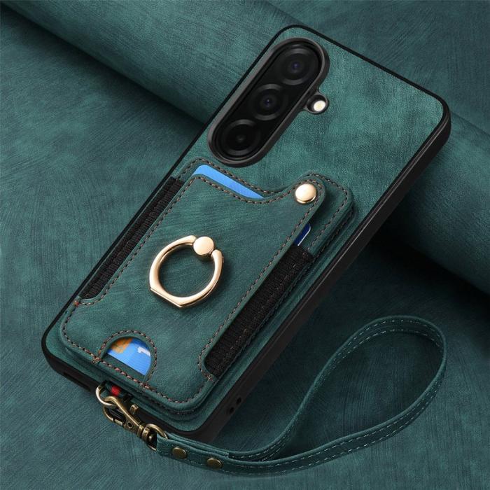 OEM - Mobilfodral för Samsung Galaxy S26 Konstläder RFID + Ringhållare - Grön