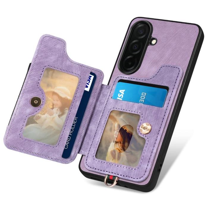 OEM - Mobilfodral för Samsung Galaxy S26 Konstläder RFID + Ringhållare - Lila