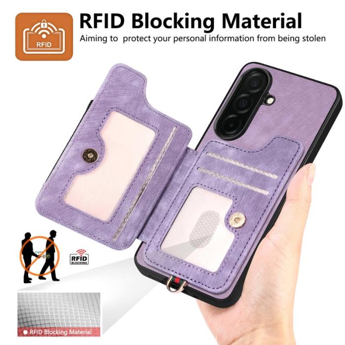 OEM - Mobilfodral för Samsung Galaxy S26 Konstläder RFID + Ringhållare - Lila
