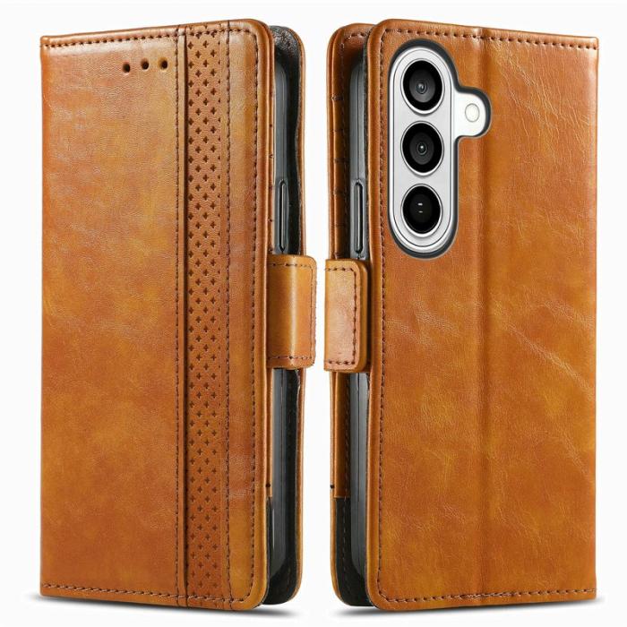 CASENEO - CASENEO Plånboksfodral för Samsung Galaxy S26 Konstläder Ställ med RFID Ljusbrun