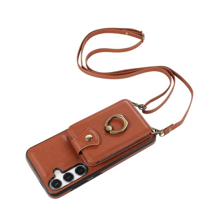 OEM - Mobilfodral för Samsung Galaxy S26 Kortfack Ring Kickstand - Brun