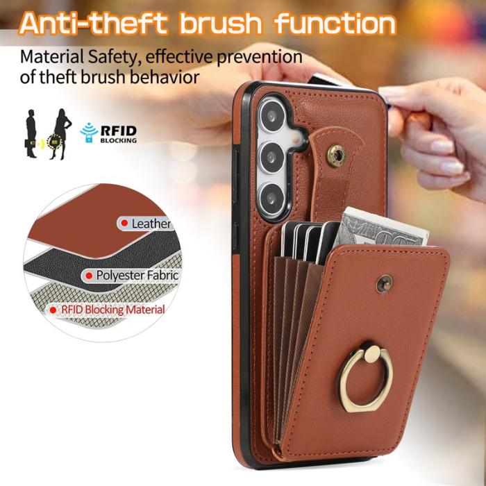 OEM - Mobilfodral för Samsung Galaxy S26 Kortfack Ring Kickstand - Brun