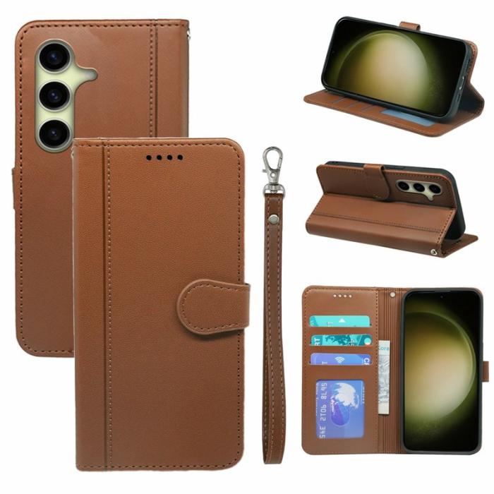 OEM - Plånboksfodral för Samsung Galaxy S26 Magnetiskt Konstläder med rem - Brun