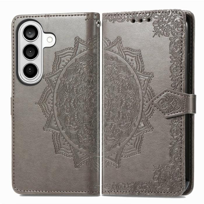 OEM - Plånboksfodral för Samsung Galaxy S26 Mandala Blommor Konstläder - Grå