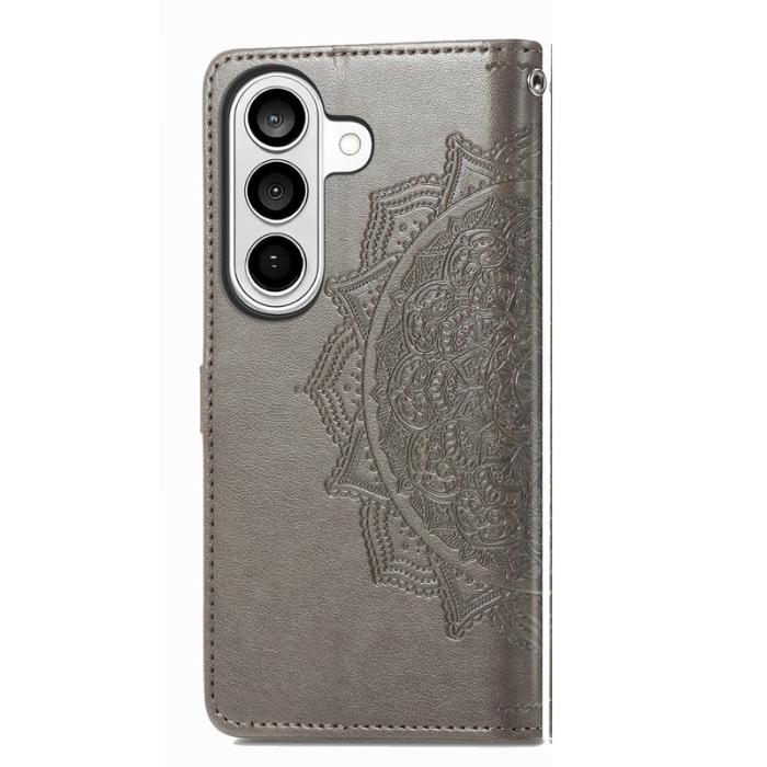 OEM - Plånboksfodral för Samsung Galaxy S26 Mandala Blommor Konstläder - Grå