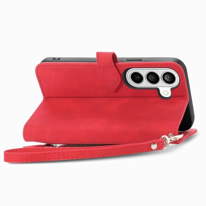 OEM - Plånboksfodral för Samsung Galaxy S26 Med dragkedja och rem - Röd
