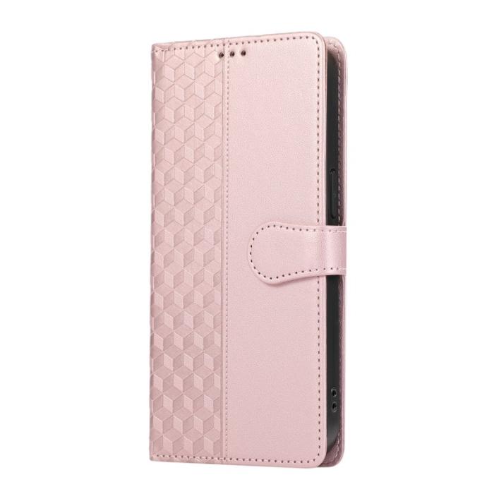 OEM - Plånboksfodral för Samsung Galaxy S26 Plus 3D Rombmönster Konstläder - Roséguld