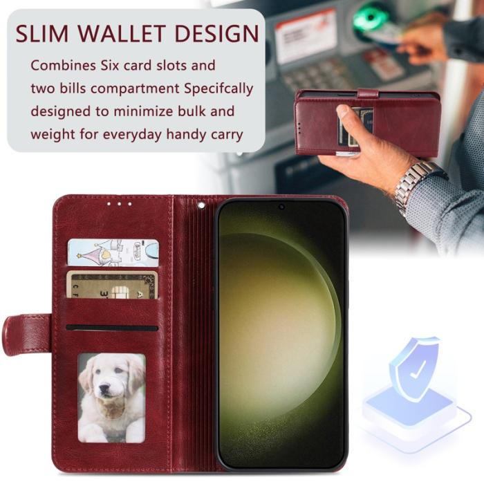 OEM - Mobilfodral för Samsung Galaxy S26 Plus 6 Kortfack Konstläder - Vinröd