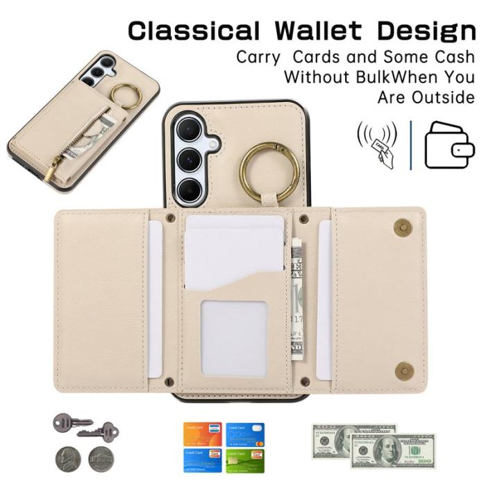 OEM - Plånboksfodral för Samsung Galaxy S26 Plus Konstläder Kickstand - Beige
