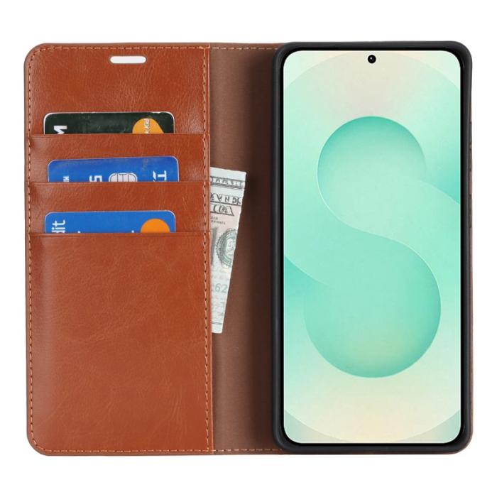 OEM - Plånboksfodral för Samsung Galaxy S26 Plus Äkta läder - Ljusbrun