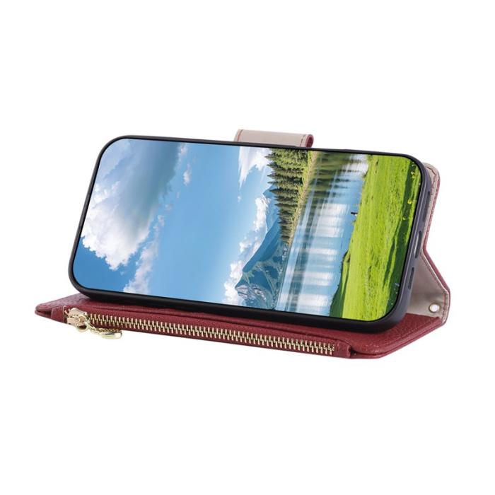 OEM - Plånboksfodral för Samsung Galaxy S26 Plus Konstläder med rem - Vinröd