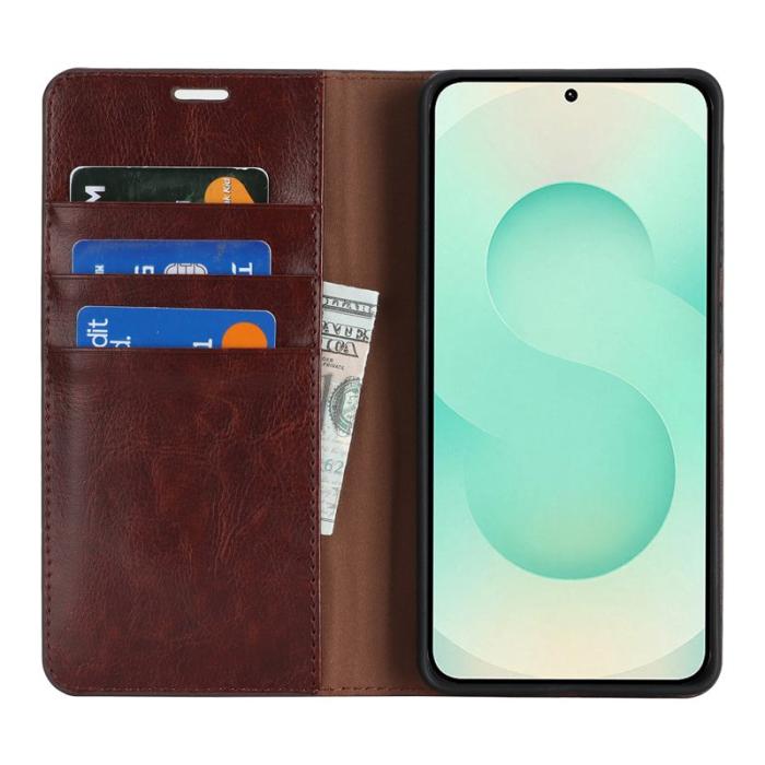 OEM - Plånboksfodral för Samsung Galaxy S26 Plus Äkta läder - Mörkbrun