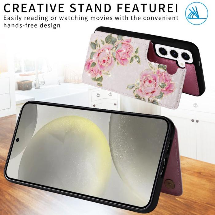 OEM - Mobilfodral för Samsung Galaxy S26 Plus Konstläder RFID - Rosablomma