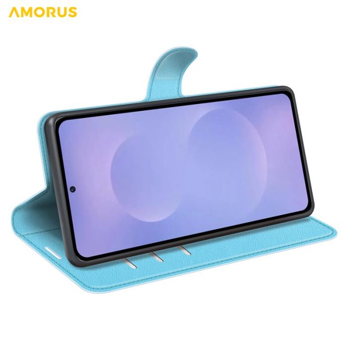 Amorus - Amorus Plånboksfodral för Samsung Galaxy S26 Plus Konstläder Stöd - Blå