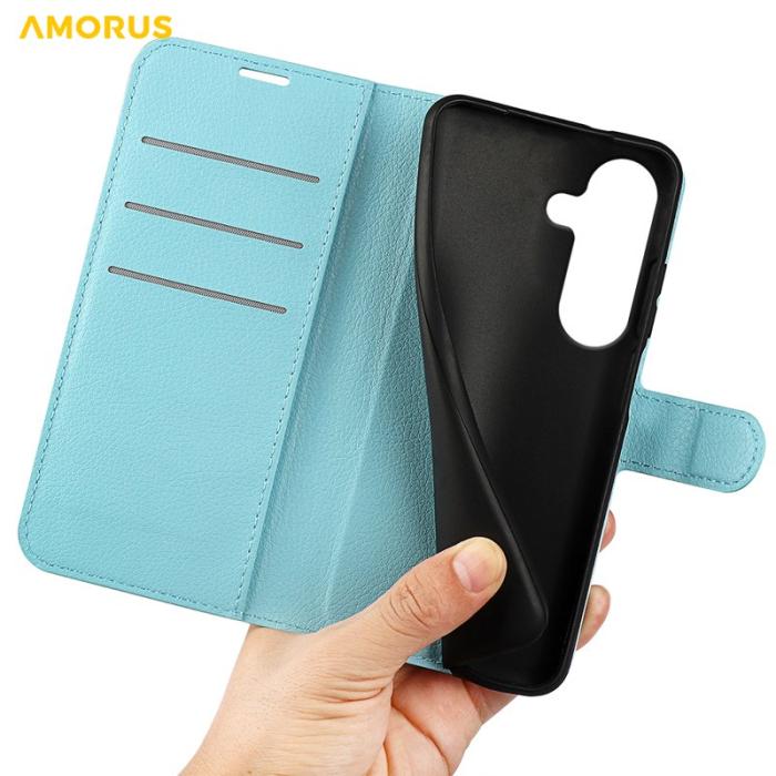 Amorus - Amorus Plånboksfodral för Samsung Galaxy S26 Plus Konstläder Stöd - Blå