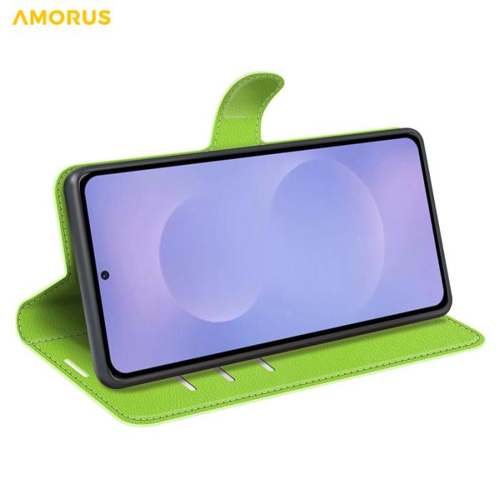 Amorus - Amorus Plånboksfodral för Samsung Galaxy S26 Plus Konstläder Stöd - Grön