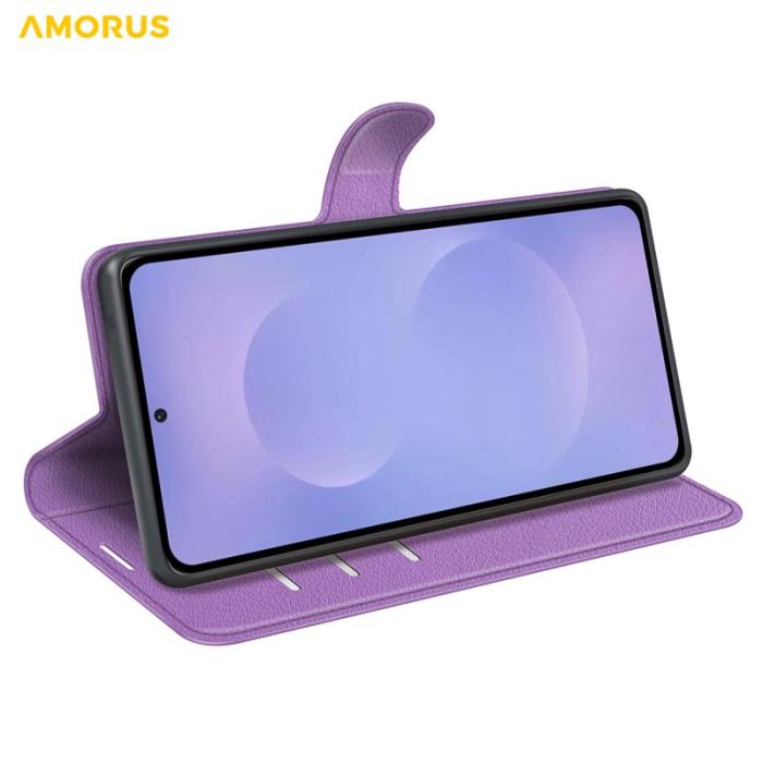 Amorus - Amorus Plånboksfodral för Samsung Galaxy S26 Plus Konstläder Stöd - Lila