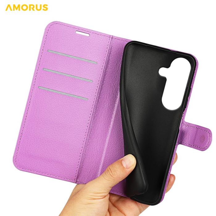 Amorus - Amorus Plånboksfodral för Samsung Galaxy S26 Plus Konstläder Stöd - Lila