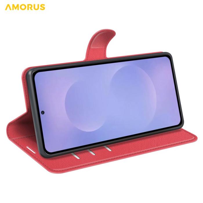 Amorus - Amorus Plånboksfodral för Samsung Galaxy S26 Plus Konstläder Stöd - Röd
