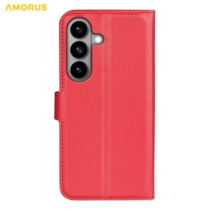 Amorus - Amorus Plånboksfodral för Samsung Galaxy S26 Plus Konstläder Stöd - Röd
