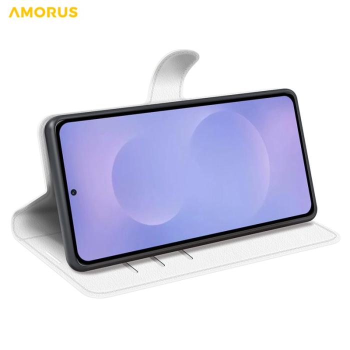 Amorus - Amorus Plånboksfodral för Samsung Galaxy S26 Plus Konstläder Stöd - Vit