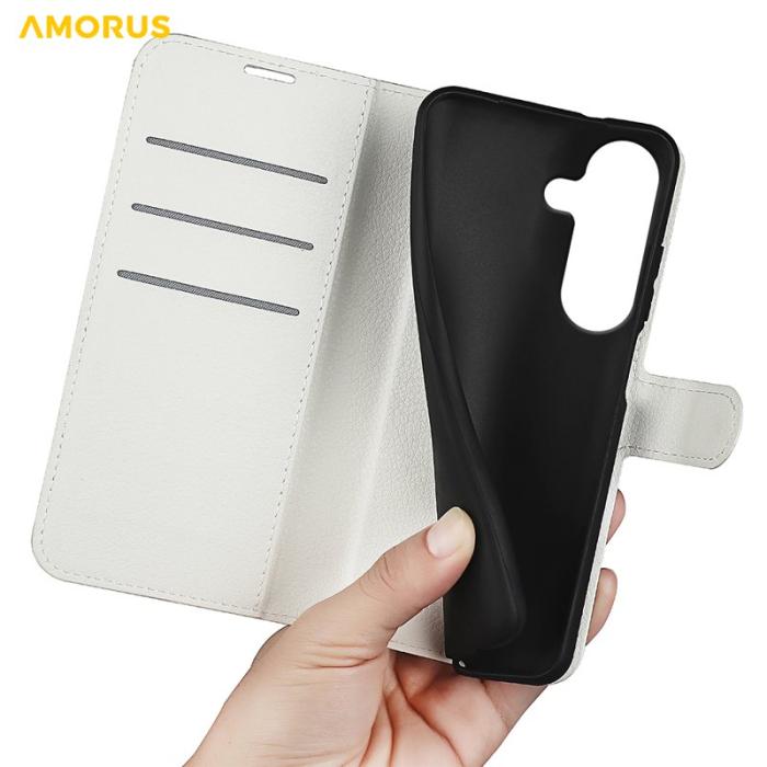 Amorus - Amorus Plånboksfodral för Samsung Galaxy S26 Plus Konstläder Stöd - Vit