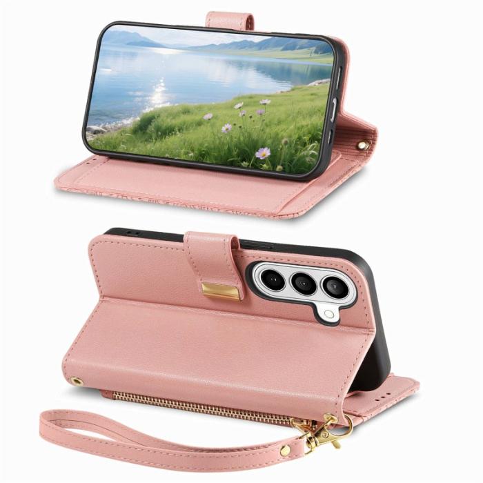 OEM - Mobilfodral för Samsung Galaxy S26 Plus Blommönster Flera kort - Rosa