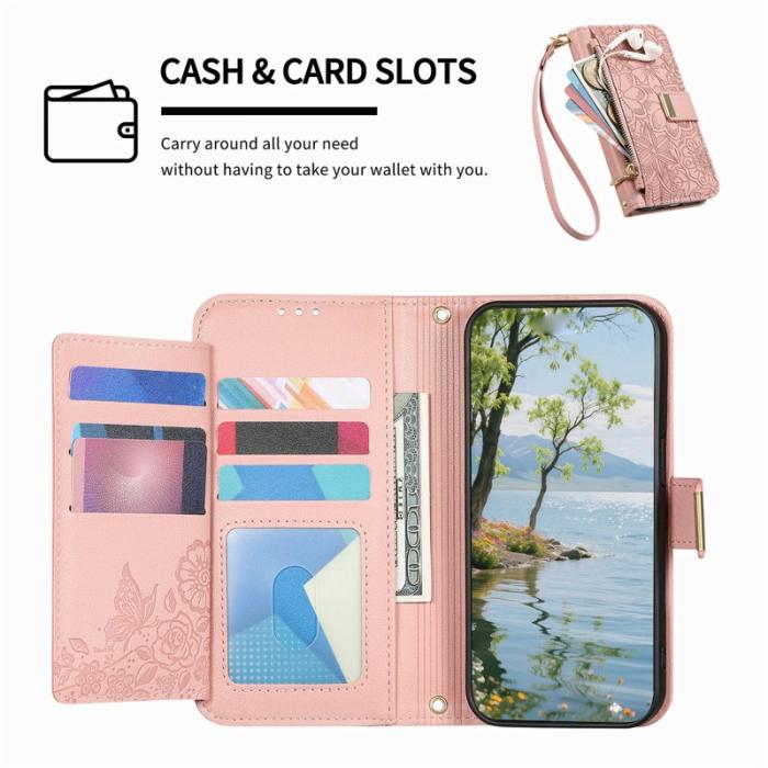 OEM - Mobilfodral för Samsung Galaxy S26 Plus Blommönster Flera kort - Rosa