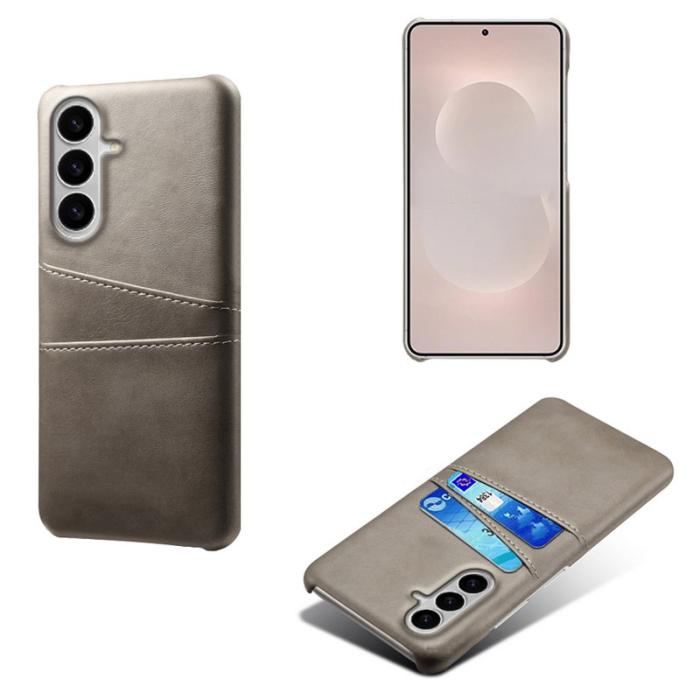 OEM - Mobilfodral för Samsung Galaxy S26 Plus Dubbel kortfack Konstläder + Hård PC Grå
