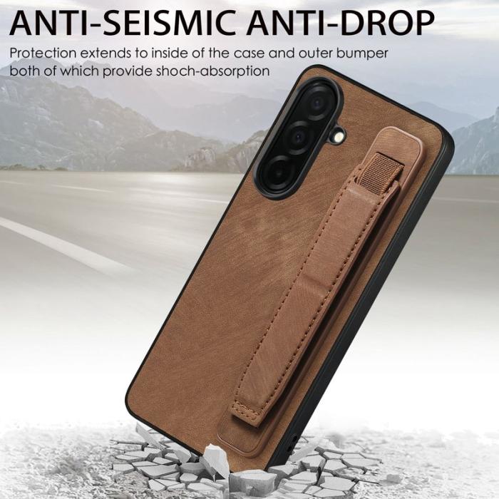 OEM - Mobilfodral för Samsung Galaxy S26 Plus Kickstand Konstläder + TPU - Brun
