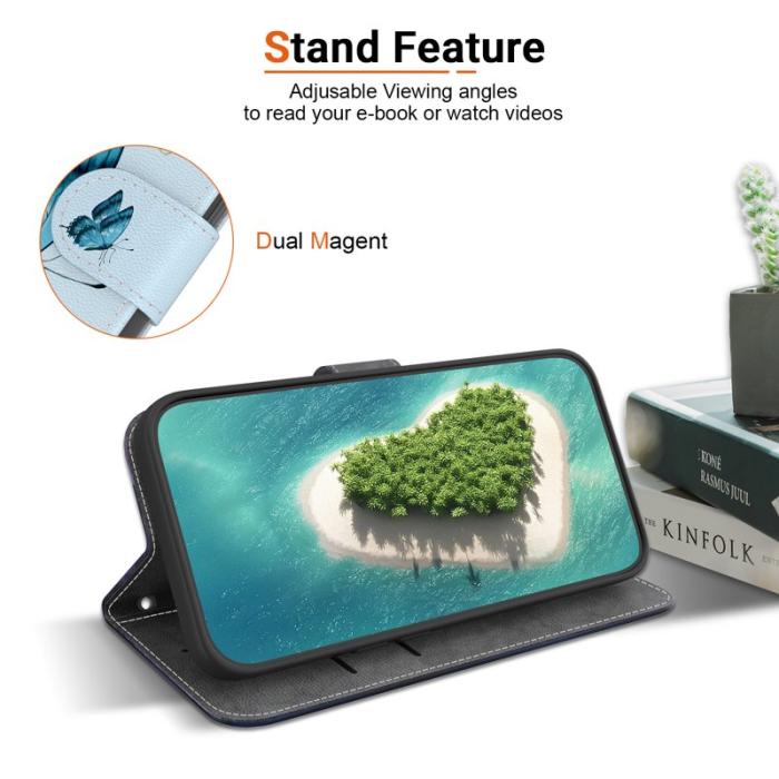 OEM - Plånboksfodral för Samsung Galaxy S26 Plus Konstläder - Blå fjäril blommor