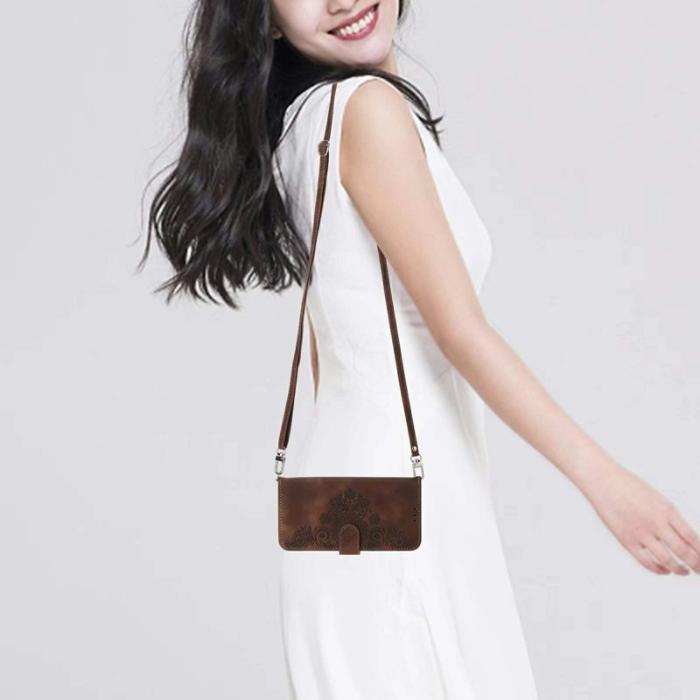 OEM - Plånboksfodral för Samsung Galaxy S26 Plus Konstläder Blommönster - Brun