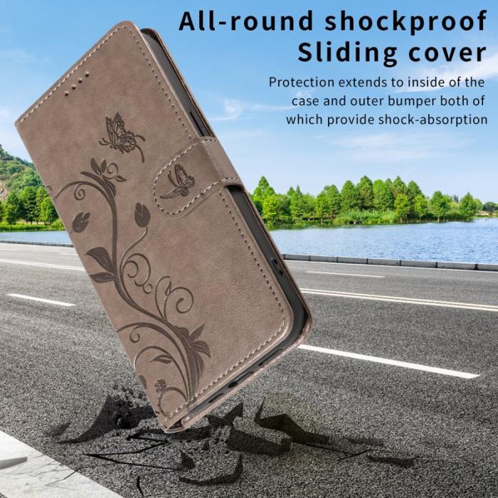 OEM - Plånboksfodral för Samsung Galaxy S26 Plus Konstläder Blommönster - Grå
