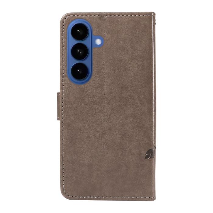 OEM - Plånboksfodral för Samsung Galaxy S26 Plus Konstläder Blommönster - Grå