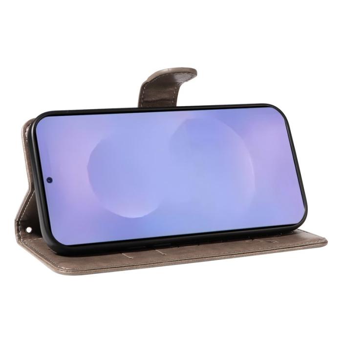 OEM - Plånboksfodral för Samsung Galaxy S26 Plus Konstläder Blommönster - Grå